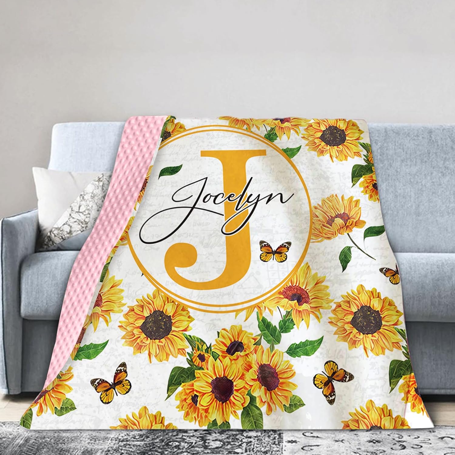 Personalized Baby Blanket with Name - Yellow Flowers Pattern