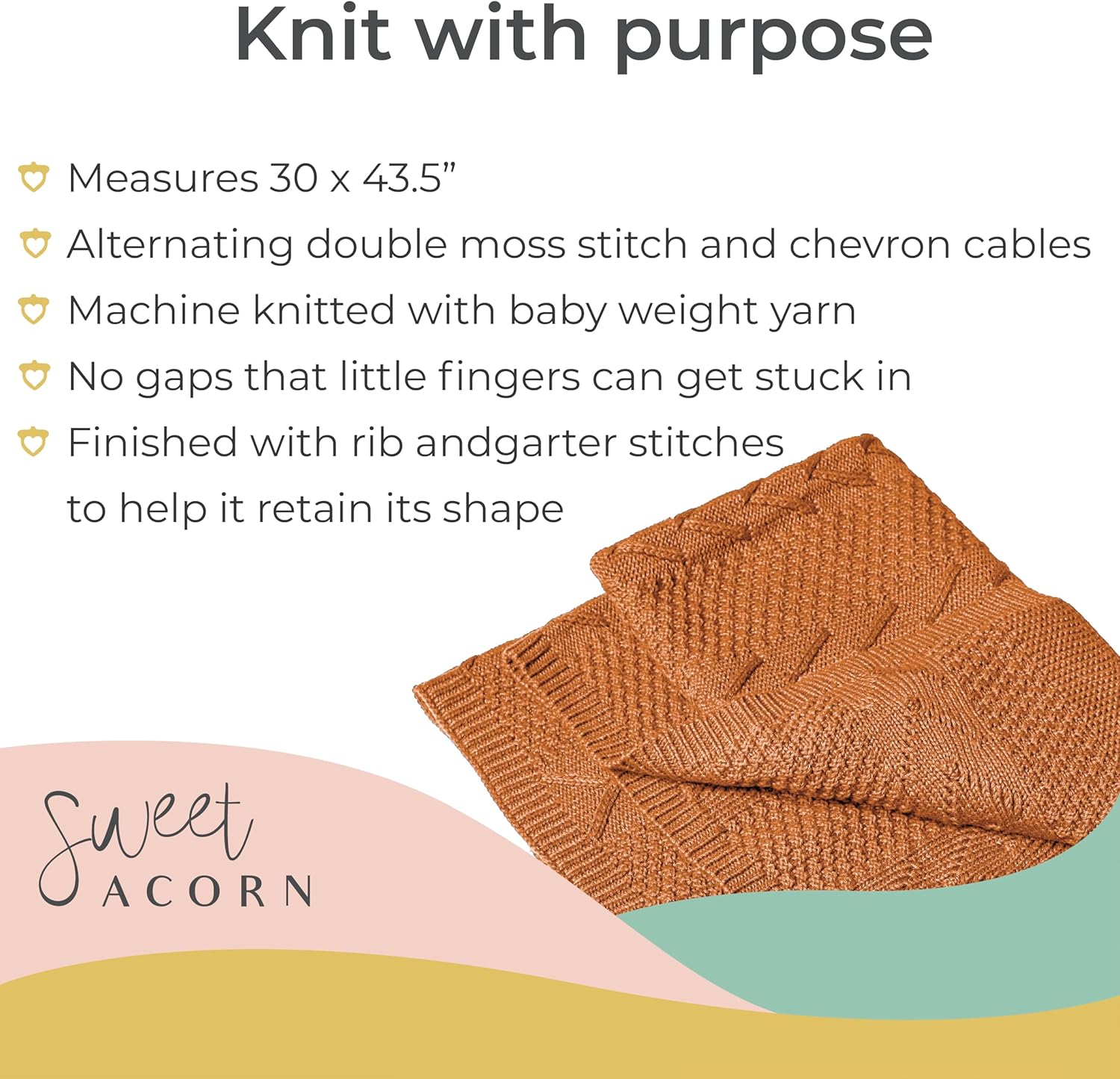 Sweet Acorn Cable Knit Baby Blanket - Sunset Orange 1