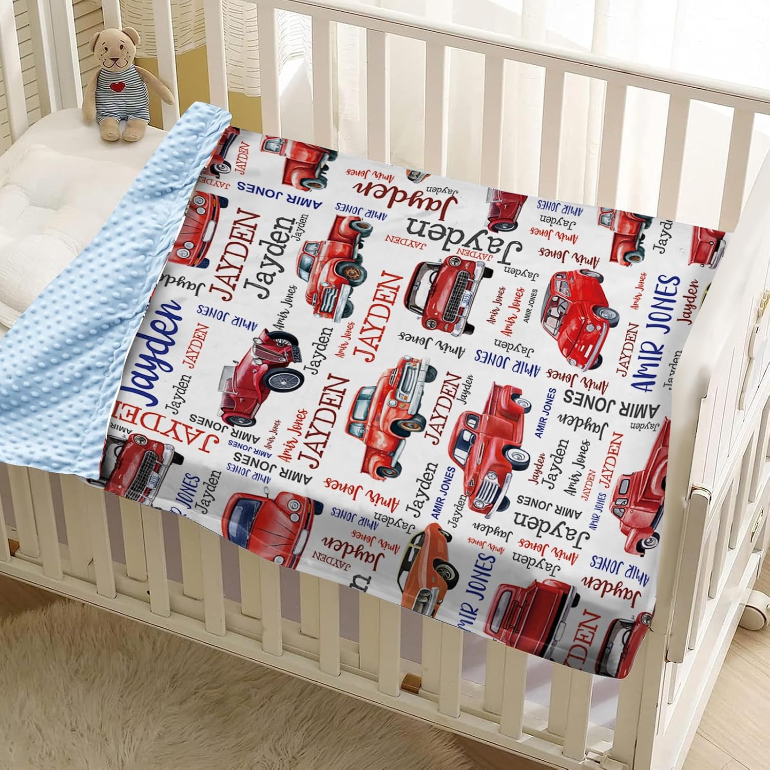 YISMEET Personalized Baby Blanket with Red Car Theme 1