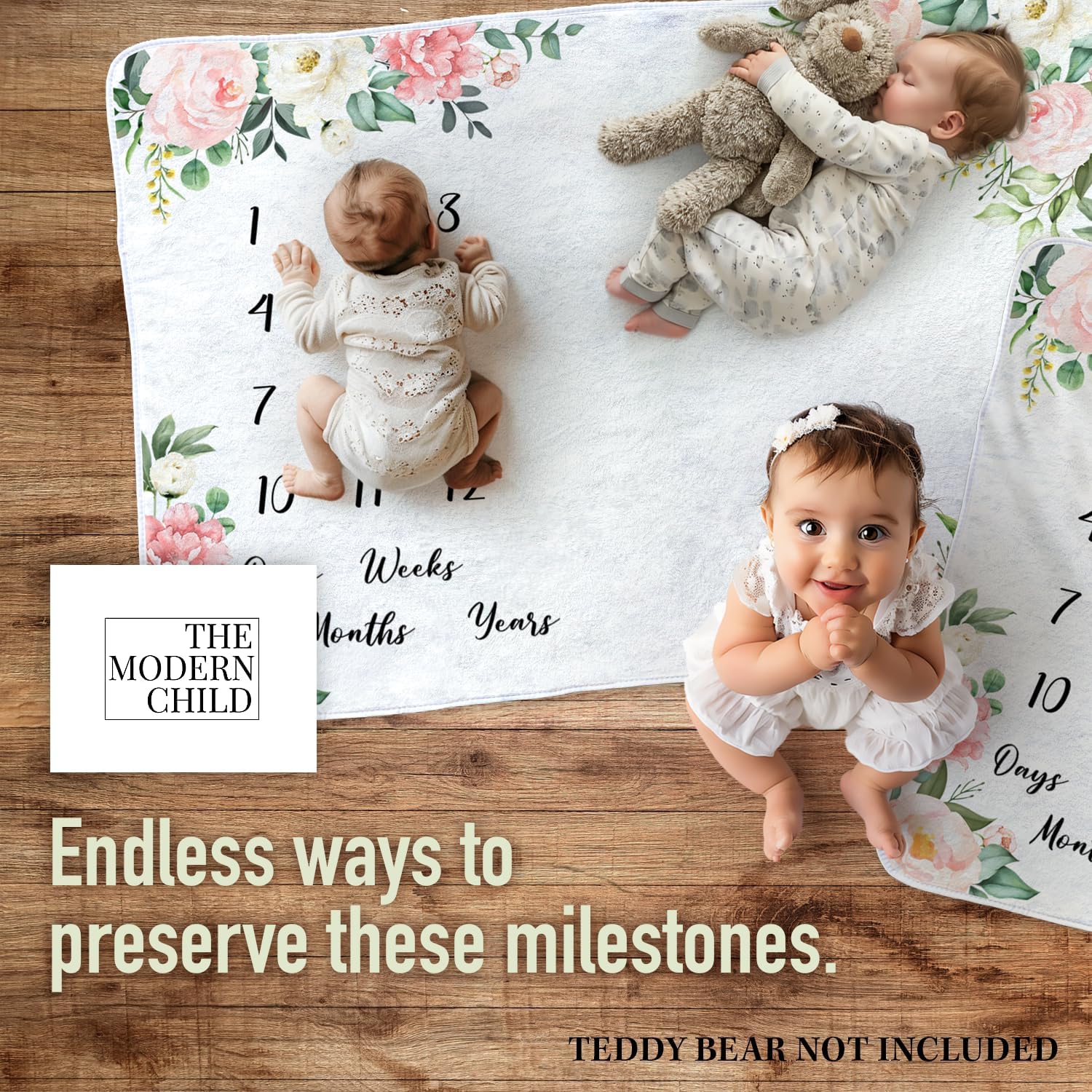 Modern Child Baby Milestone Blanket - Soft Fleece with Pink Flowers 60x40 Inch