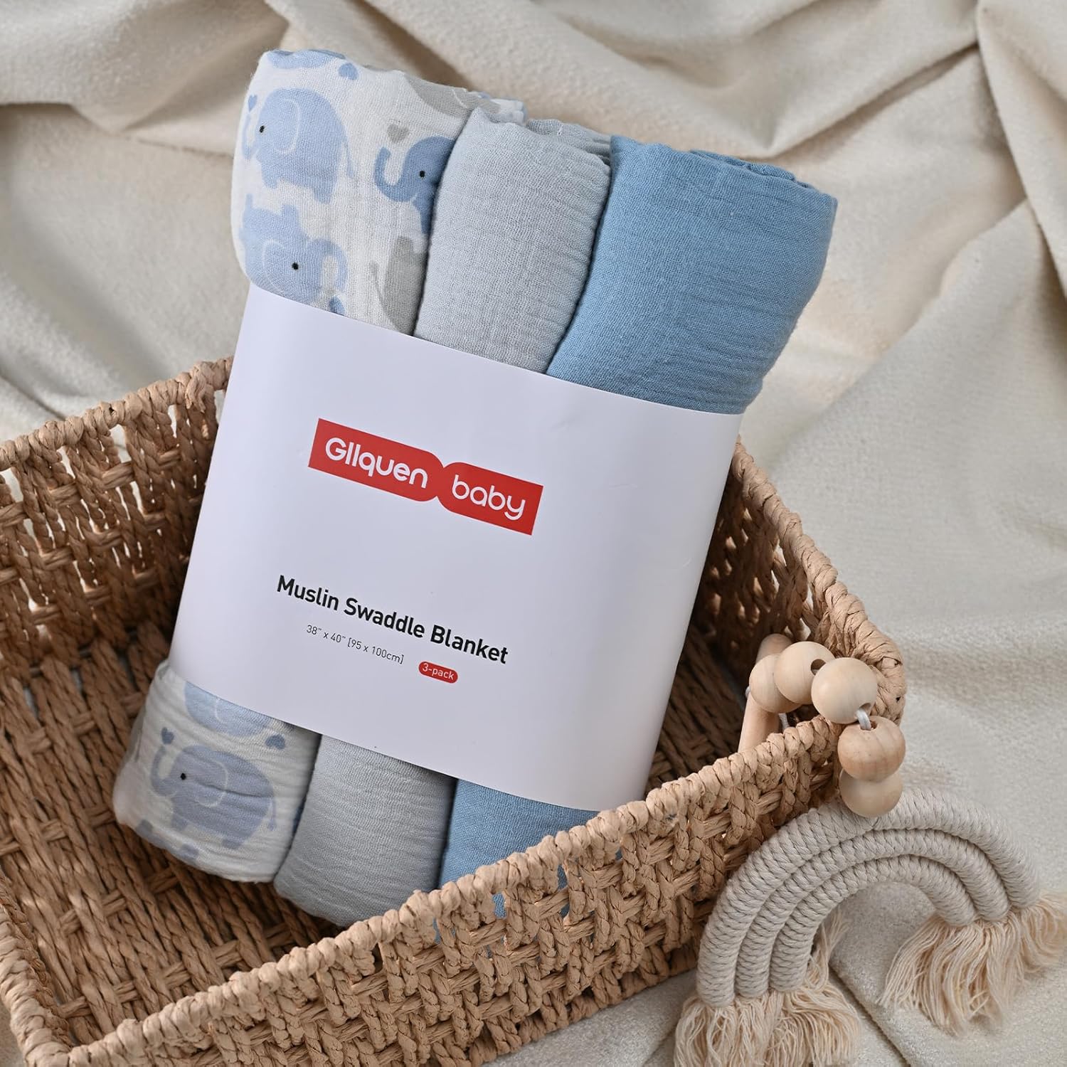 GLLQUEN BABY Muslin Swaddle Blankets 3-Pack