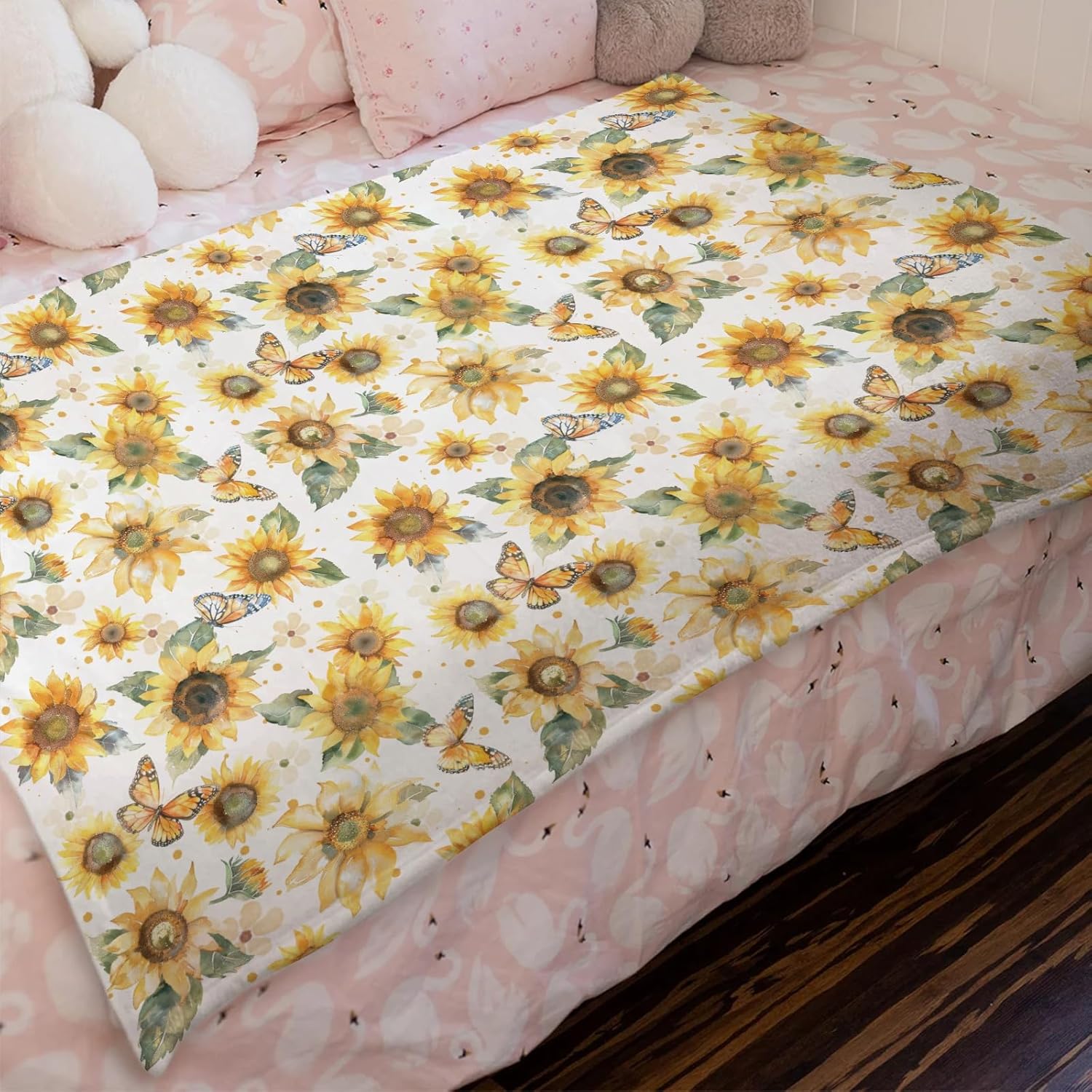 Yellow Sunflower Flannel Baby Blanket 60x80
