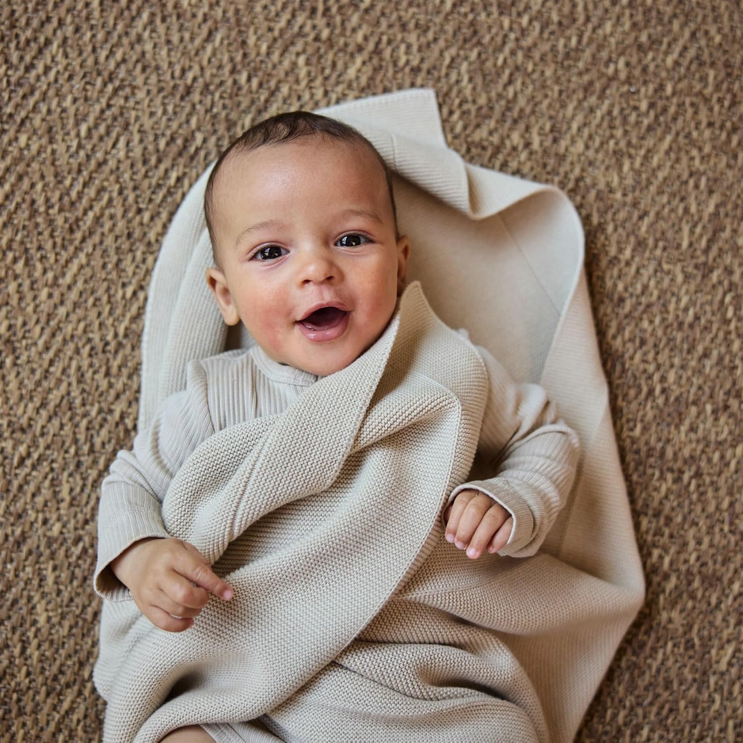 Huxie Knitted Organic Cotton Baby Blanket Swaddle 30x40 Fog