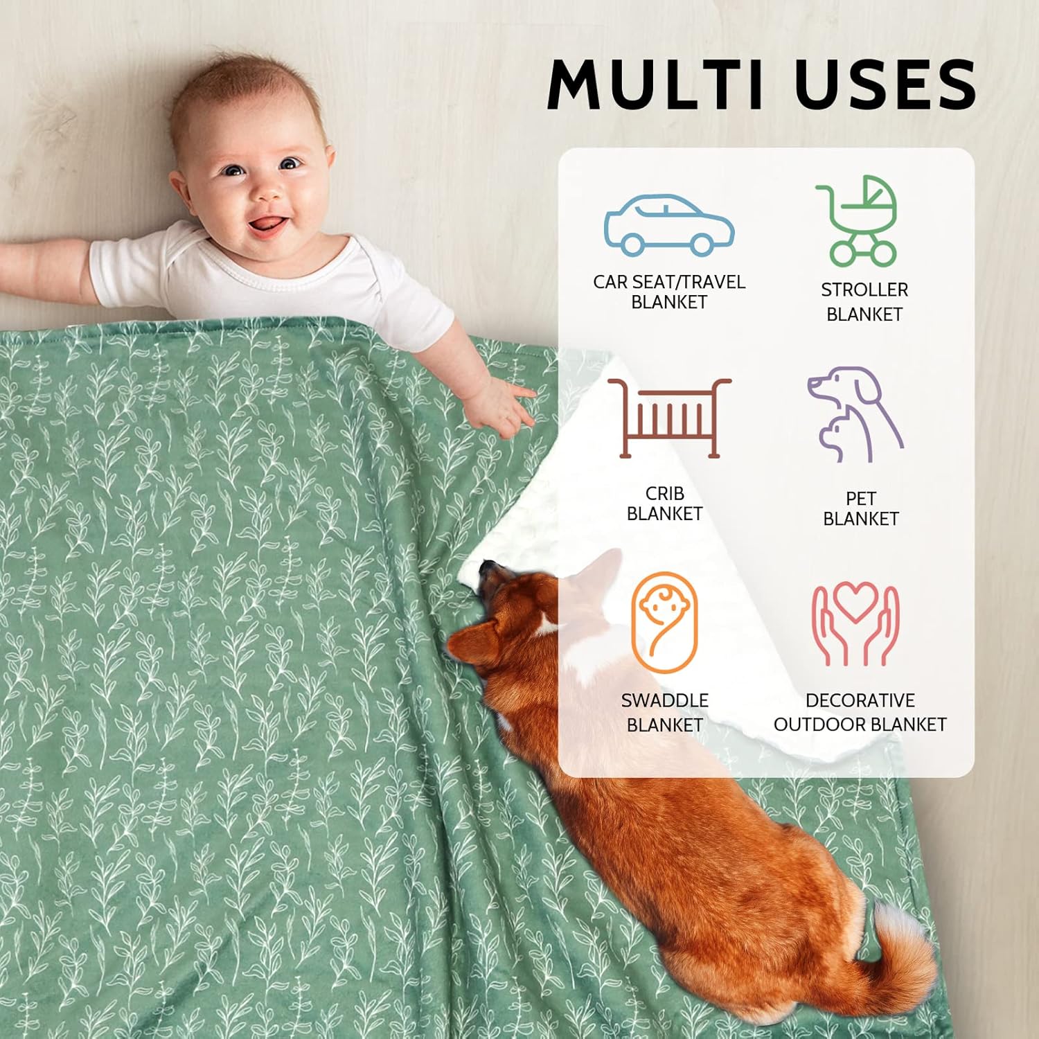 HNHUAMING Green Sage Baby Blanket 30x40 Inch