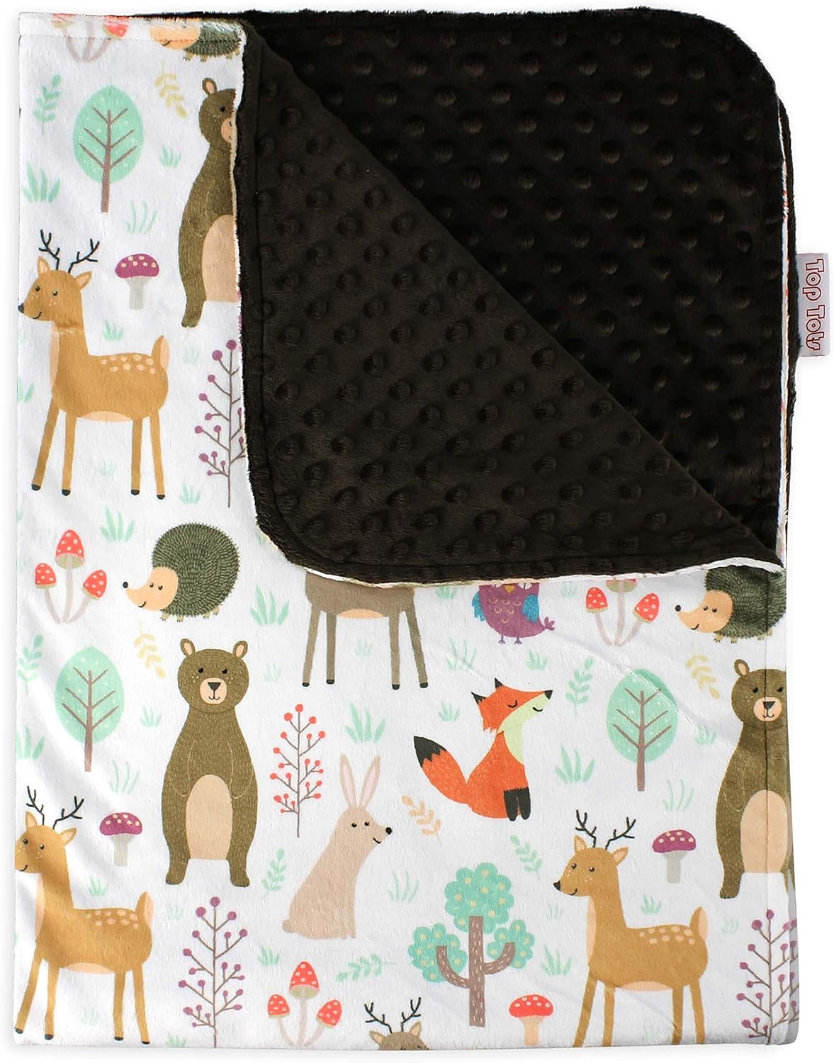 Top Tots Baby Blanket - Forest Animals with Dark Brown Minky Dot