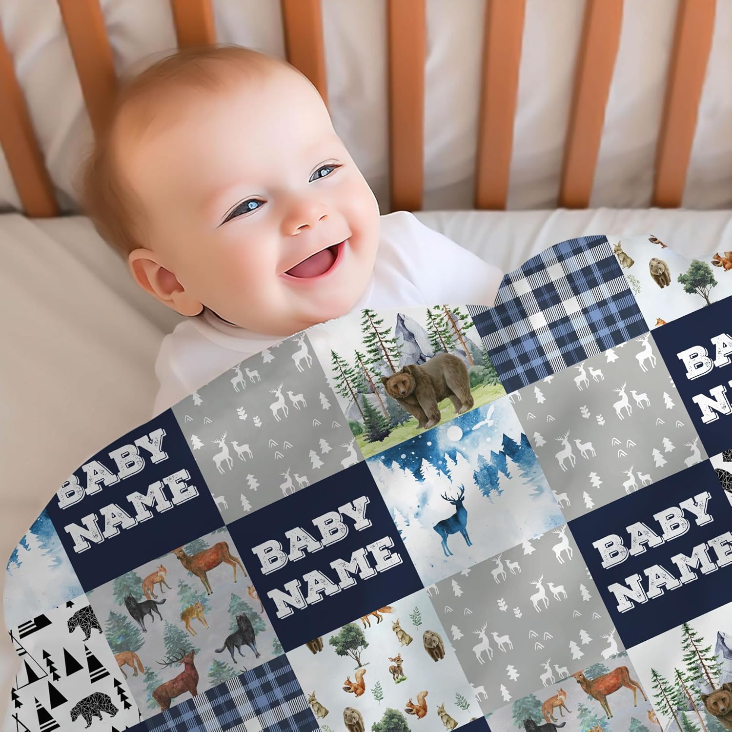 Hyturtle Personalized Baby Blanket Name - Deer Fleece Woodland Blanket for Newborn