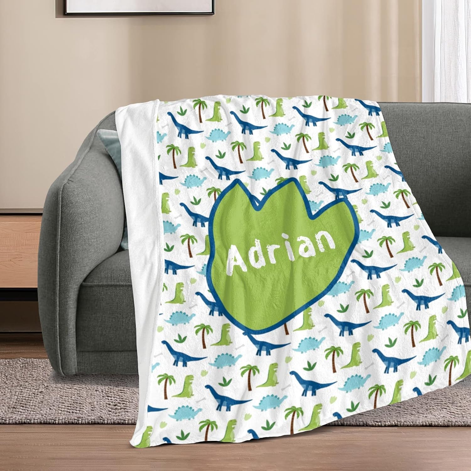 Personalized Dinosaur Blanket with Name for Kids