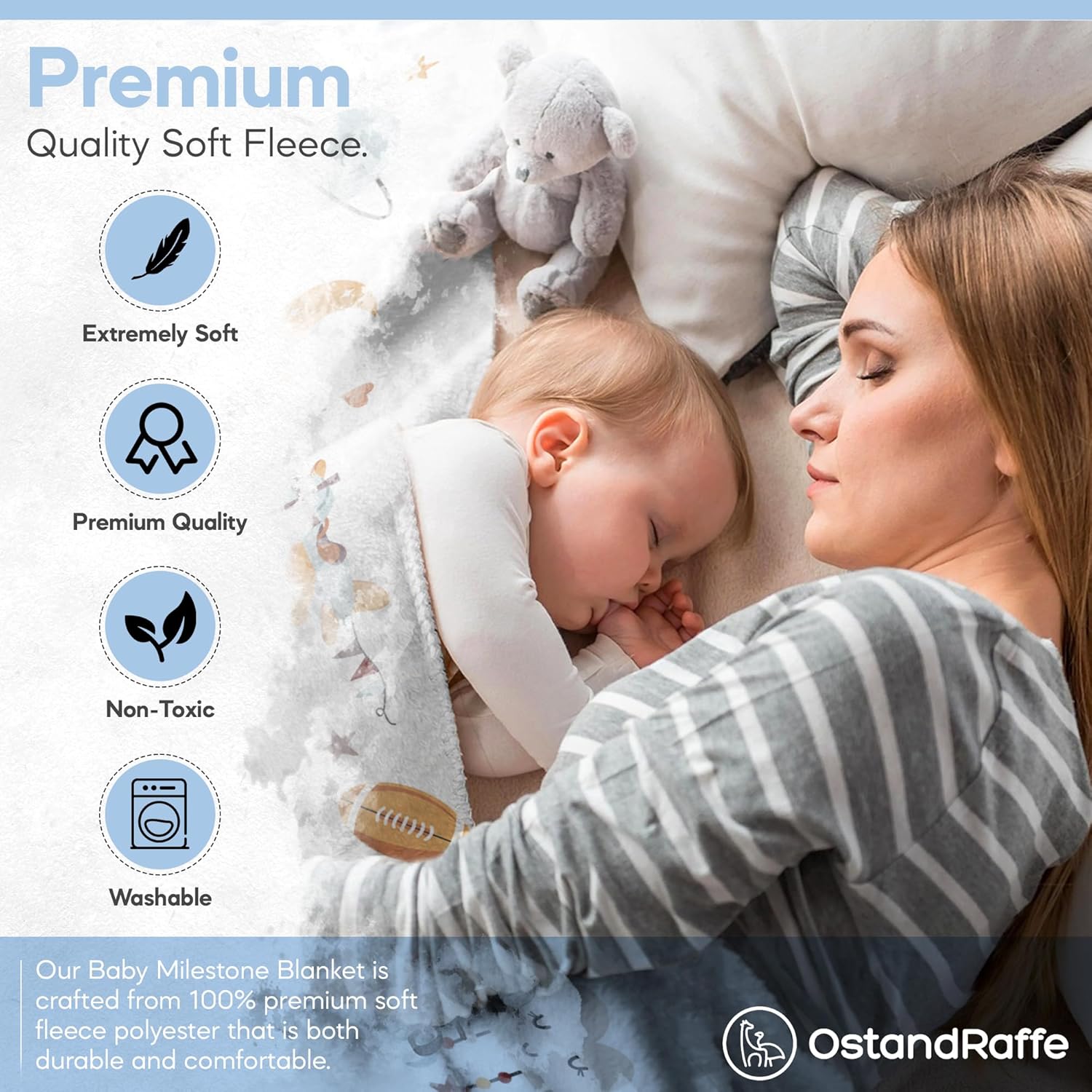 OSTANDRAFFE Monthly Baby Milestone Blanket for Boy