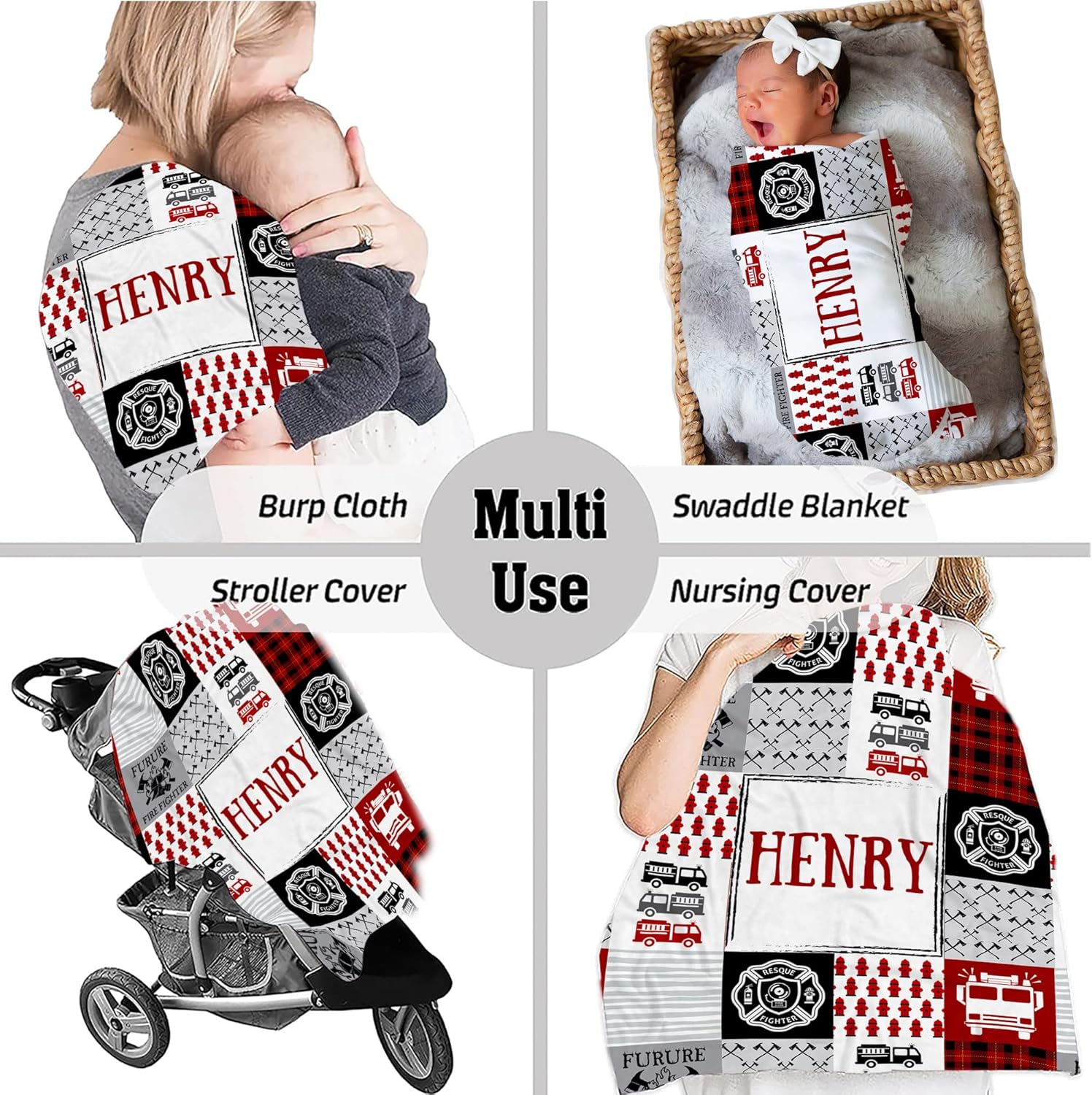 VibeCustom Personalized Firefighter Baby Blanket