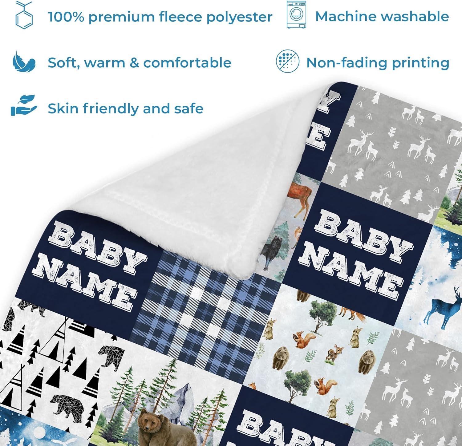 Hyturtle Personalized Baby Blanket Name - Deer Fleece Woodland Blanket for Newborn