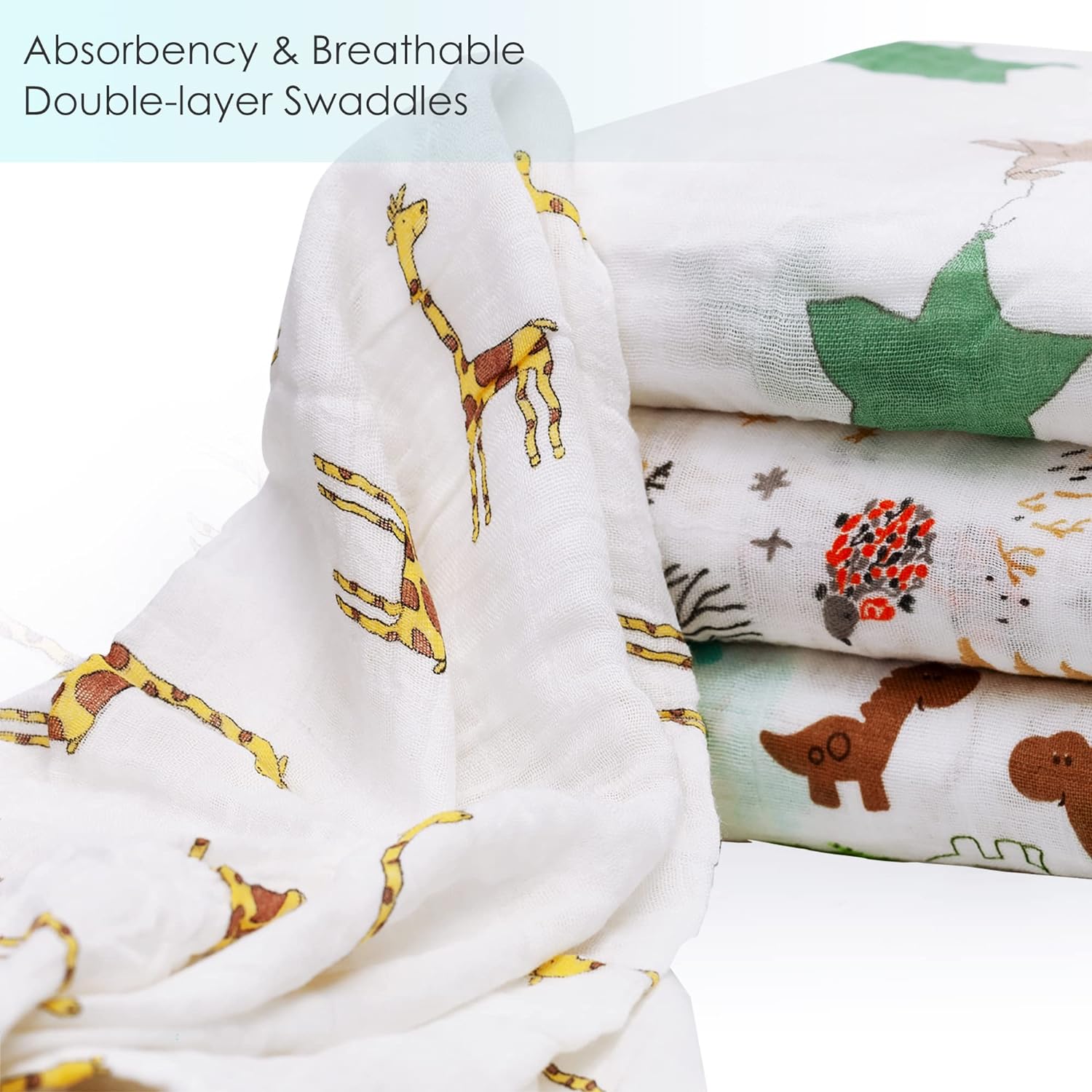upsimples Swaddle Blanket Set of 4 - Fox Elephant Giraffe Dinosaur