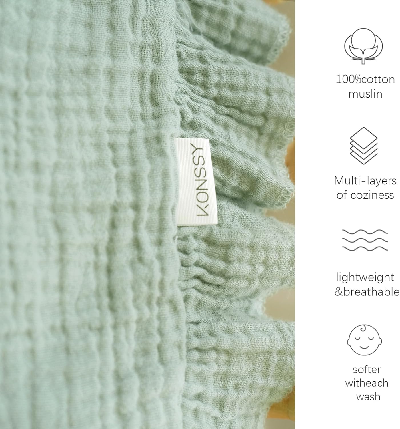 Konssy Flounce Muslin Baby Blanket 40x36 Leafy Design
