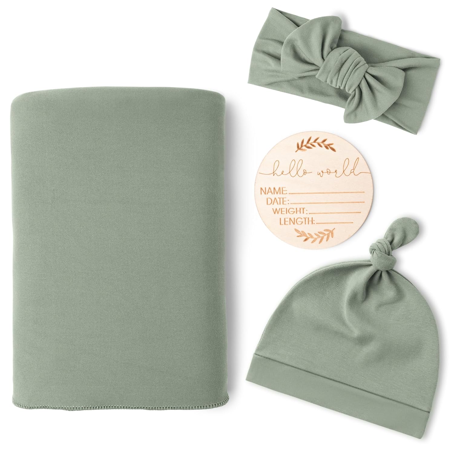 Konssy Baby Swaddle Blanket with Headband and Beanie Set