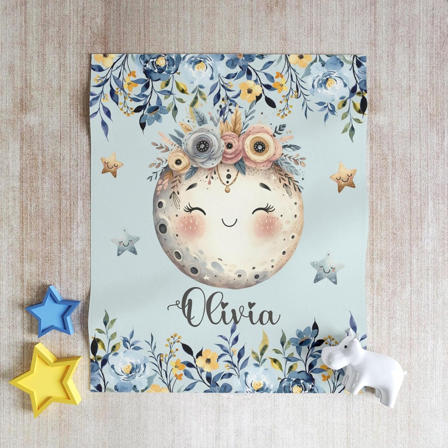 Customized Httfloral Moon Blanket for Kids