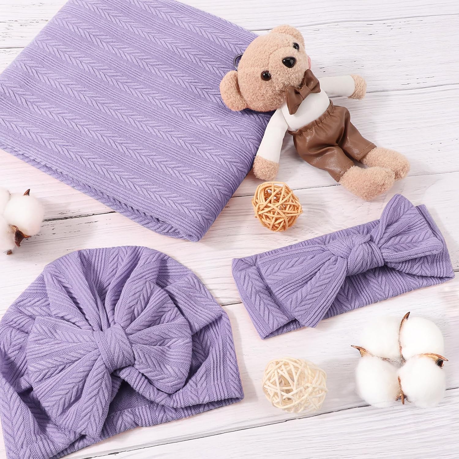 DRESHOW BQUBO Swaddle Blanket with Bow Hat and Headband