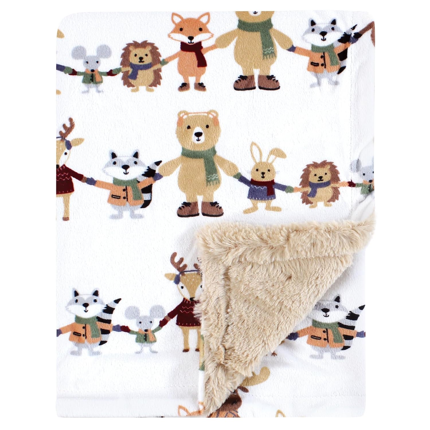 Hudson Baby Unisex Plush Blanket with Furry Binding