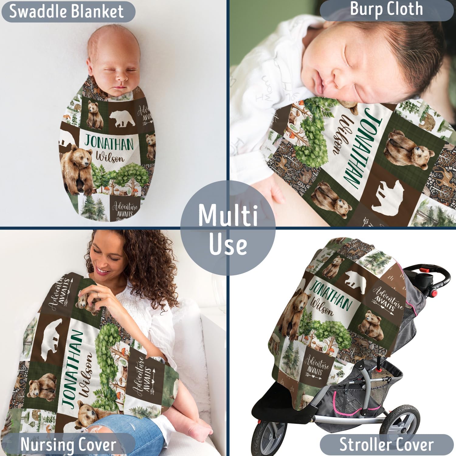Personalized Woodland Baby Blanket with Custom Name 1