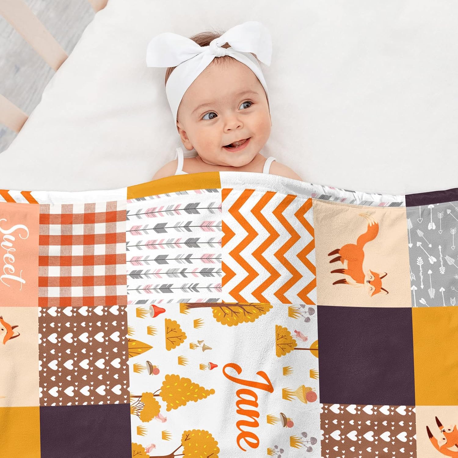 Munific Personalized Fox Baby Blanket with Name