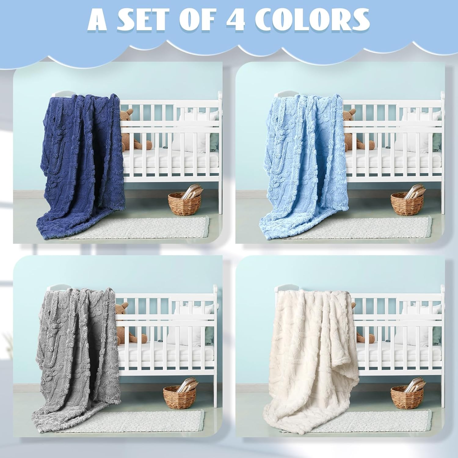 VitalCozy 4 Pcs 30x40 Baby Blanket Set with 3D Fluffy Texture