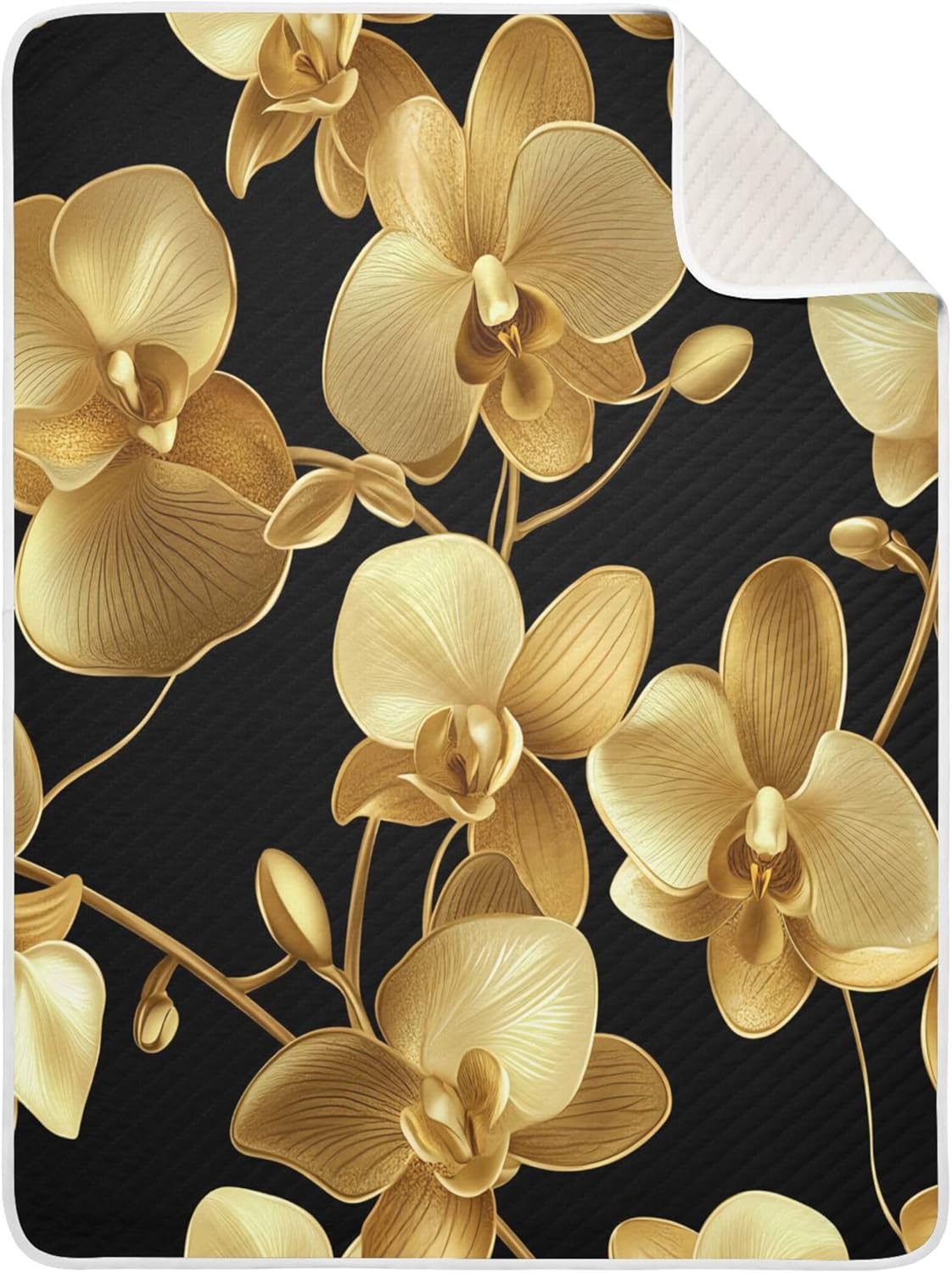 Burbuja Golden Orchid Flowers Baby Blanket 30x40