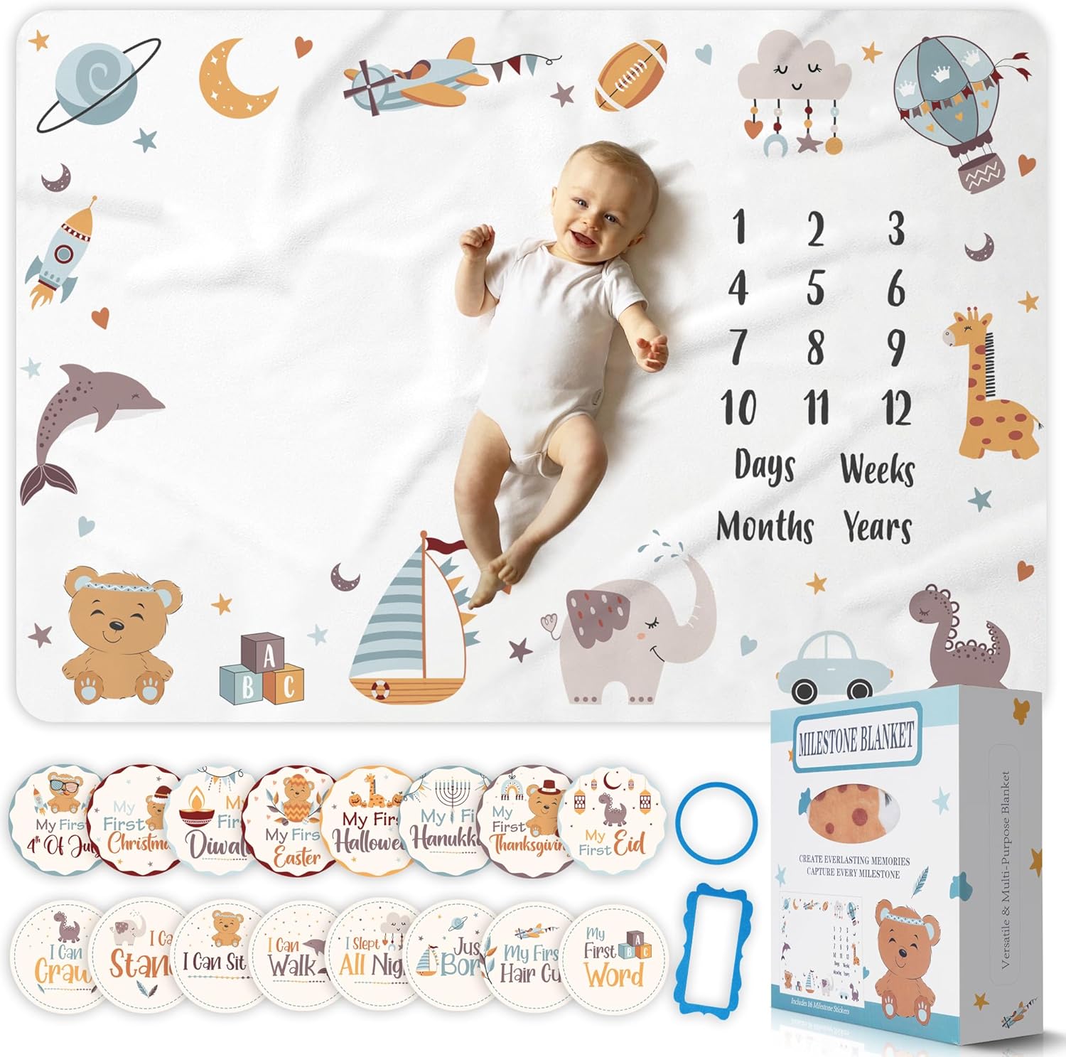 OSTANDRAFFE Monthly Baby Milestone Blanket for Boy