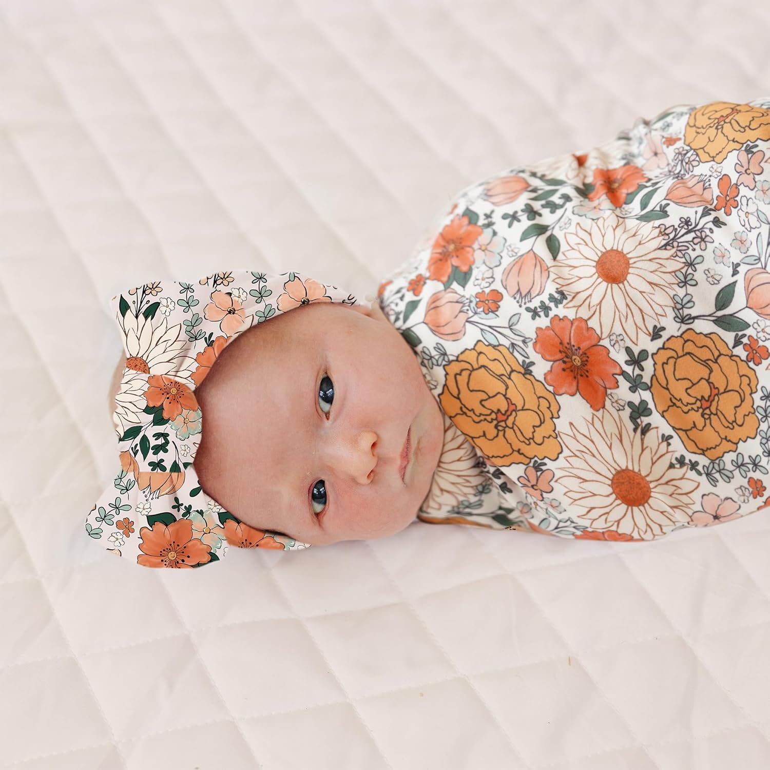 Konssy Baby Girl Swaddle Blanket with Headband Set