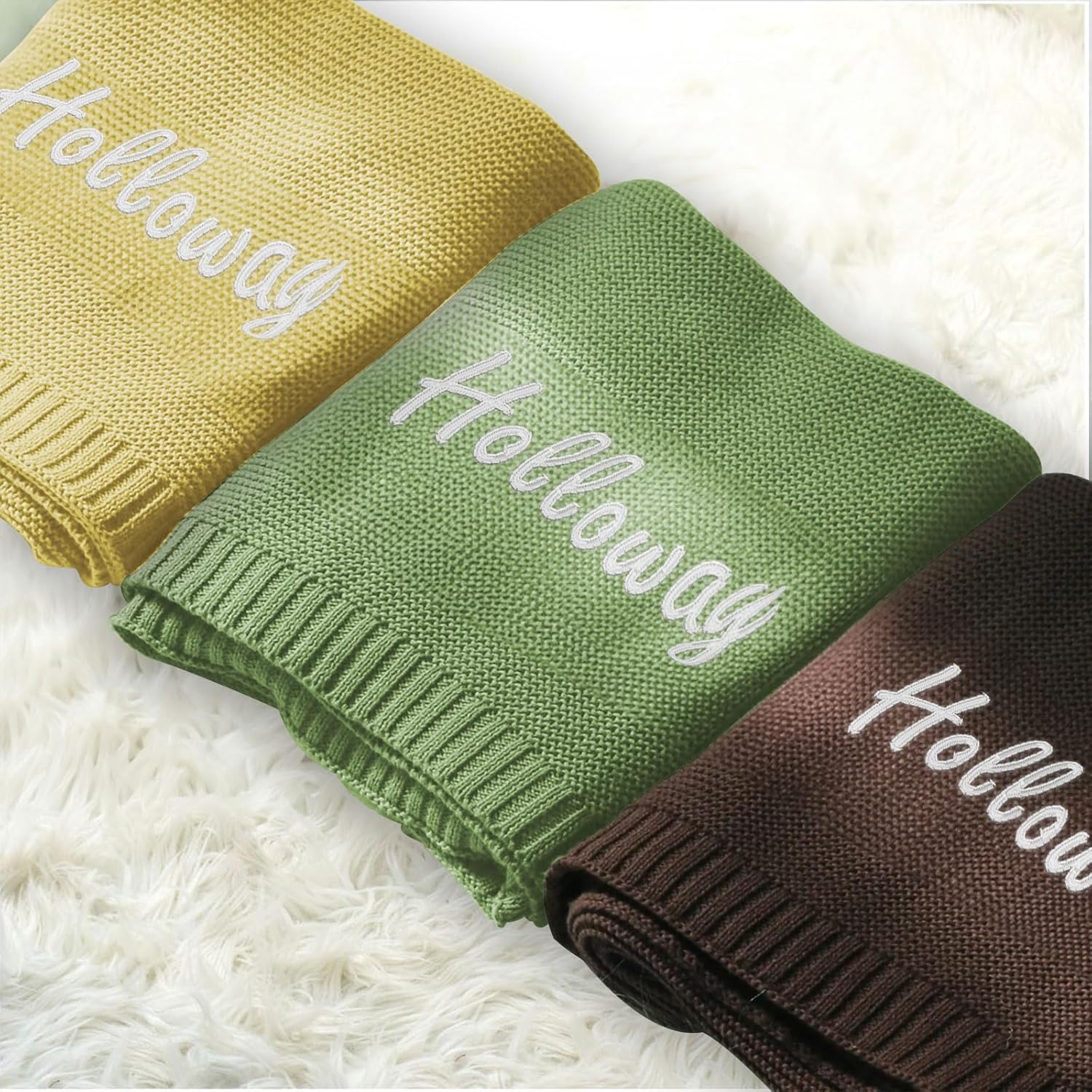 Personalized Baby Knit Blanket with Name Custom Embroidered 37x42in
