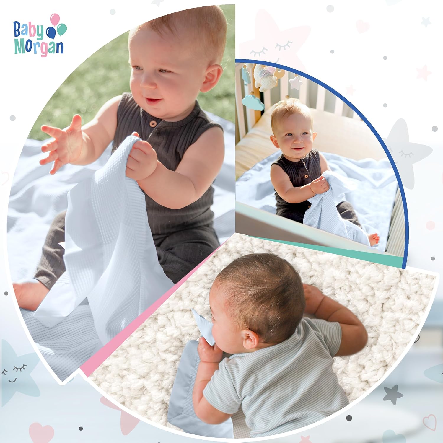 Premium Thermal Waffle Baby Blanket - Blue Satin Trim 18 x 20