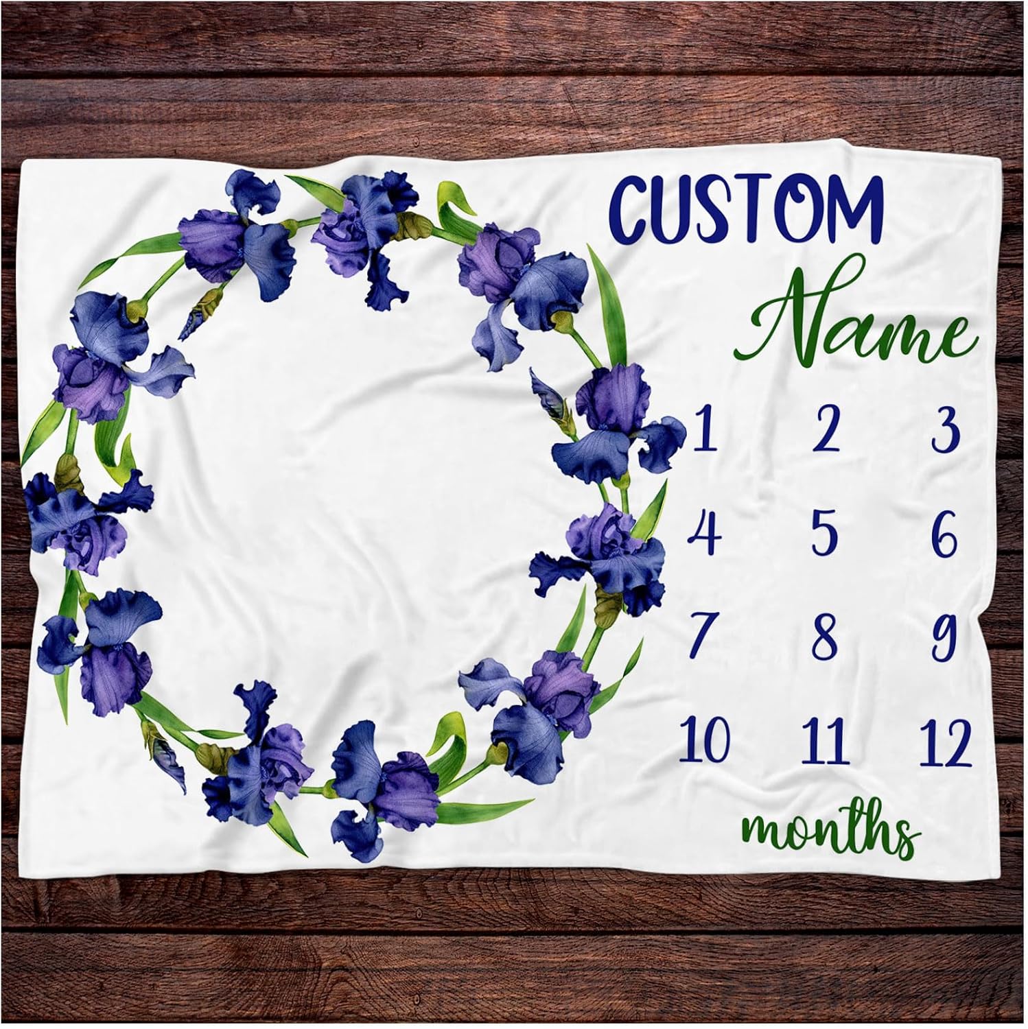 Personalized Iris Flower Baby Monthly Blanket - Soft Cozy Crib Decor