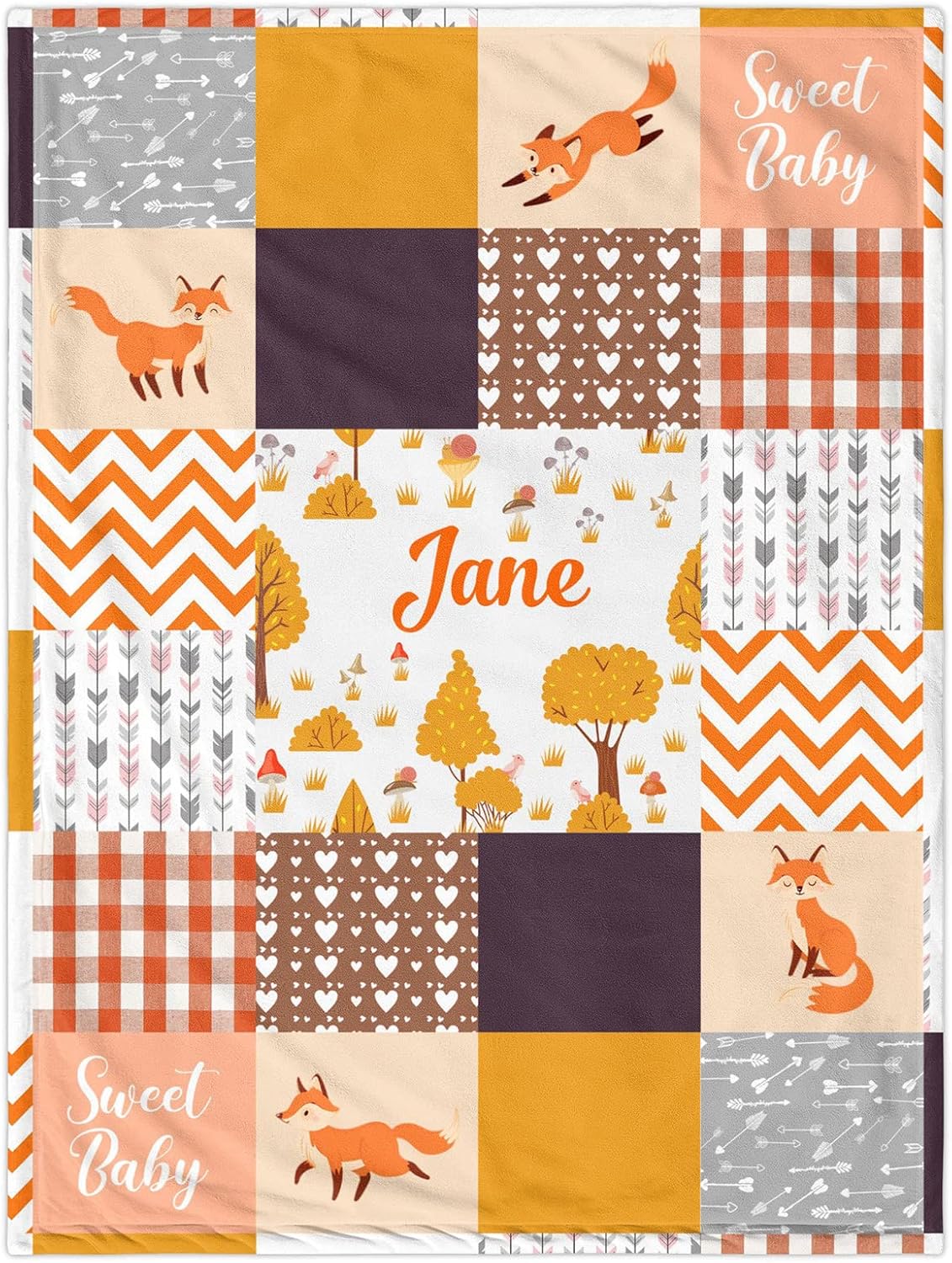 Munific Personalized Fox Baby Blanket with Name