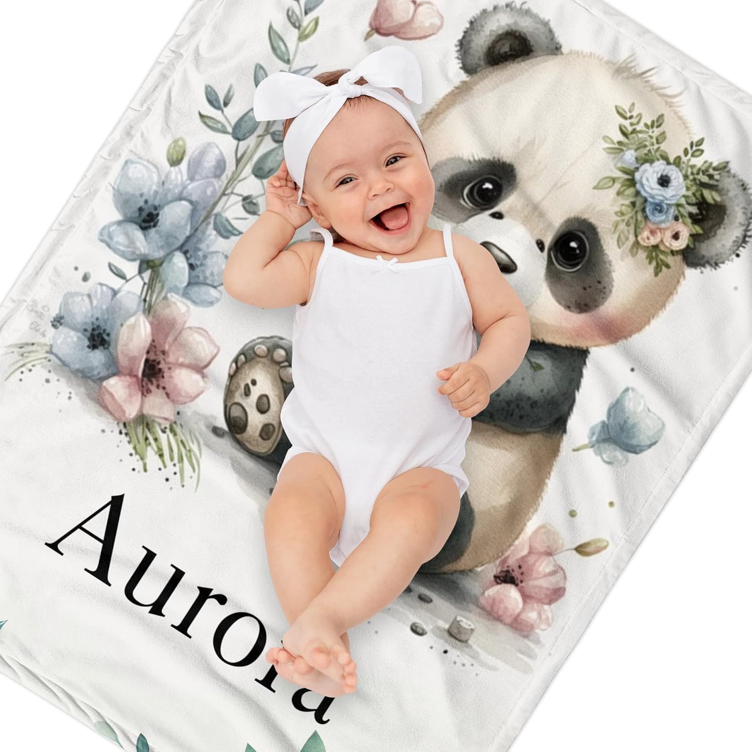 Novusopt Custom Baby Blanket with Name - Panda Design 30x40
