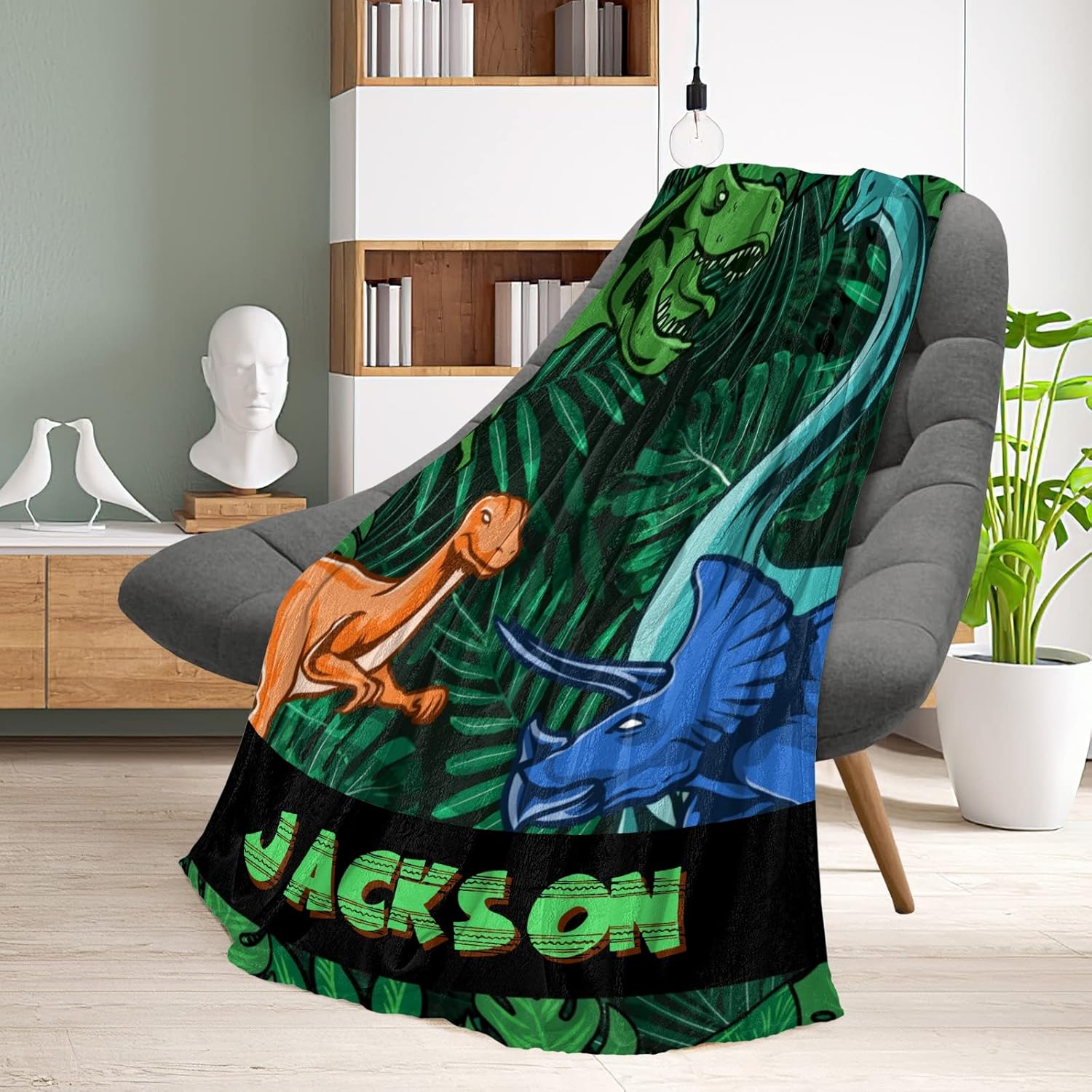 Personalized Dinosaur Name Fleece Blanket for Kids