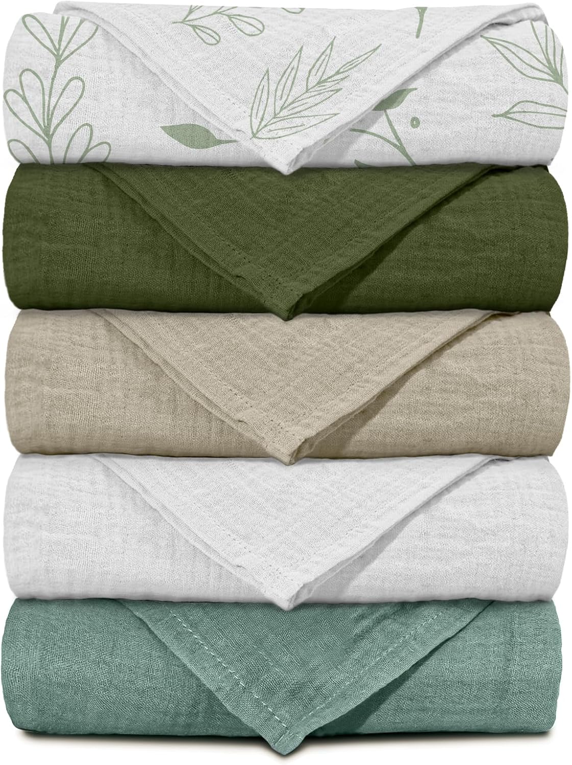 LYRICHOM Muslin Swaddling Blankets 5 Pack Neutral for Newborn Boys Girls