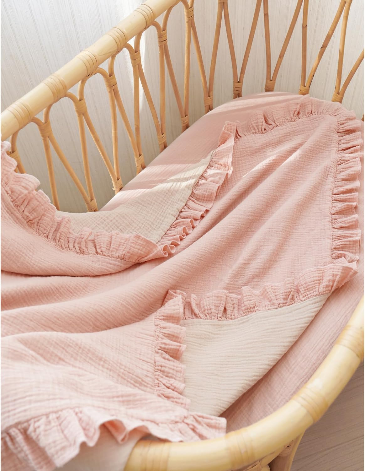 Konssy Flounce Muslin Baby Blanket 40x36 Pink 1