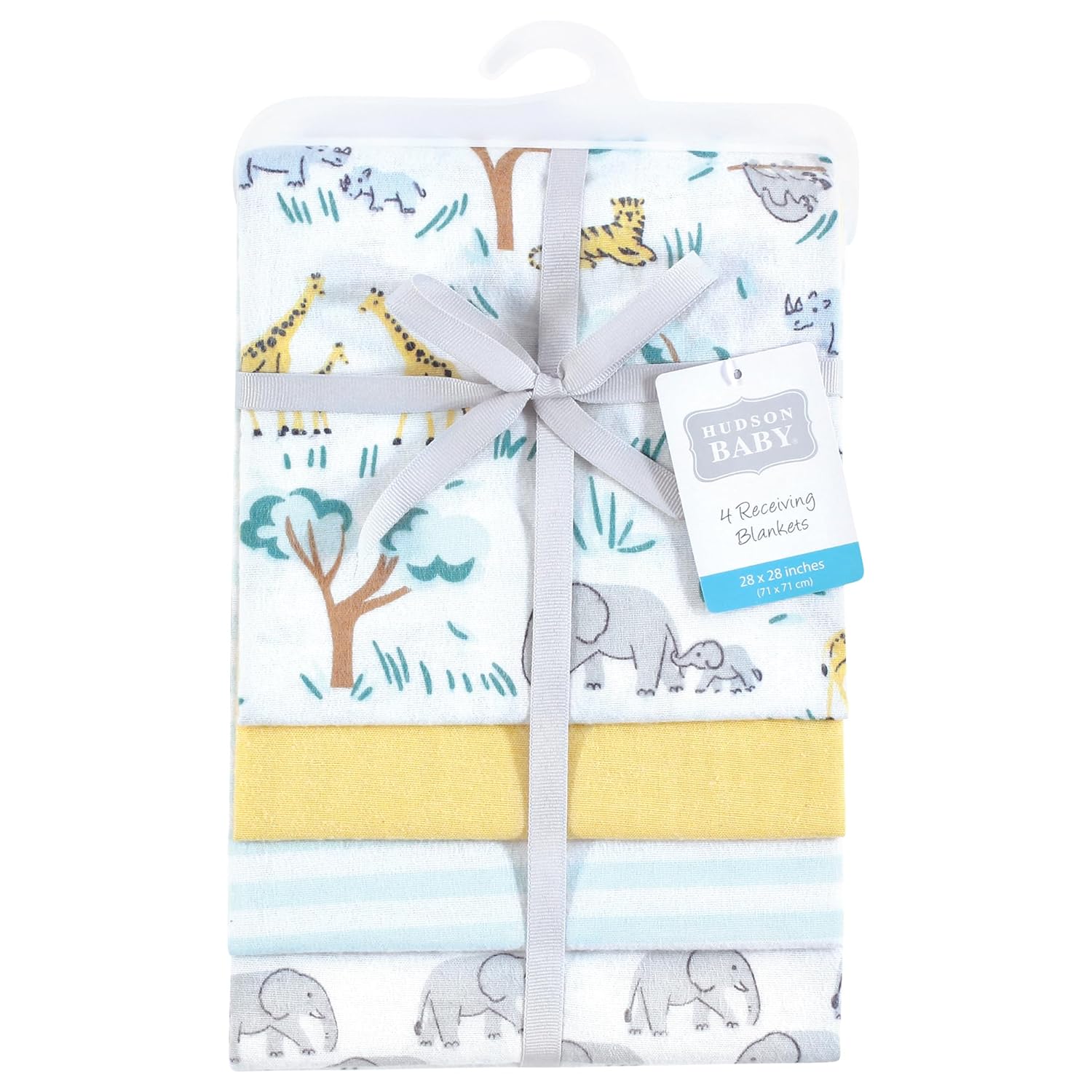 Hudson Baby Unisex Flannel Blanket 4-Pack Safari Friends
