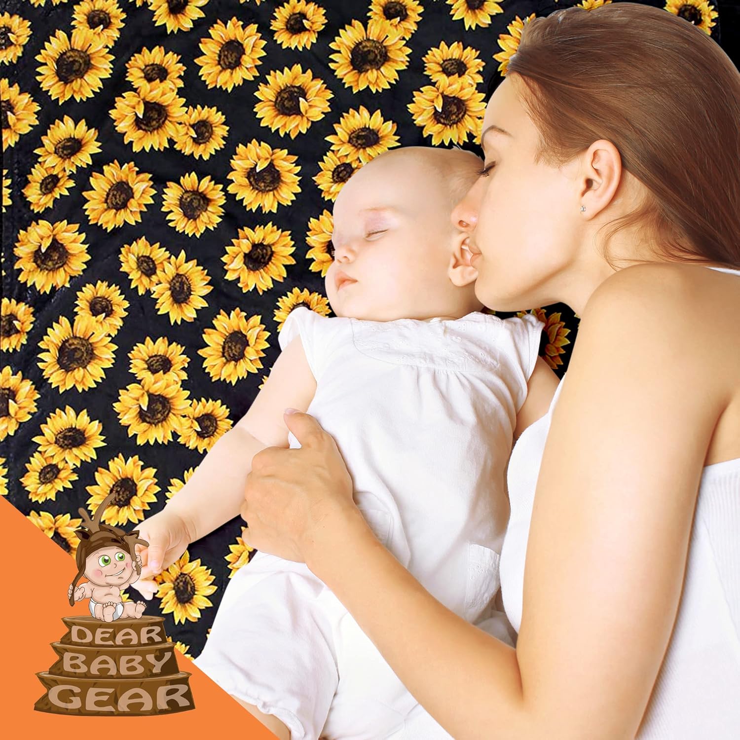 Dear Baby Gear - Reversible Baby Blanket with Yellow Sunflowers Black Ruffle