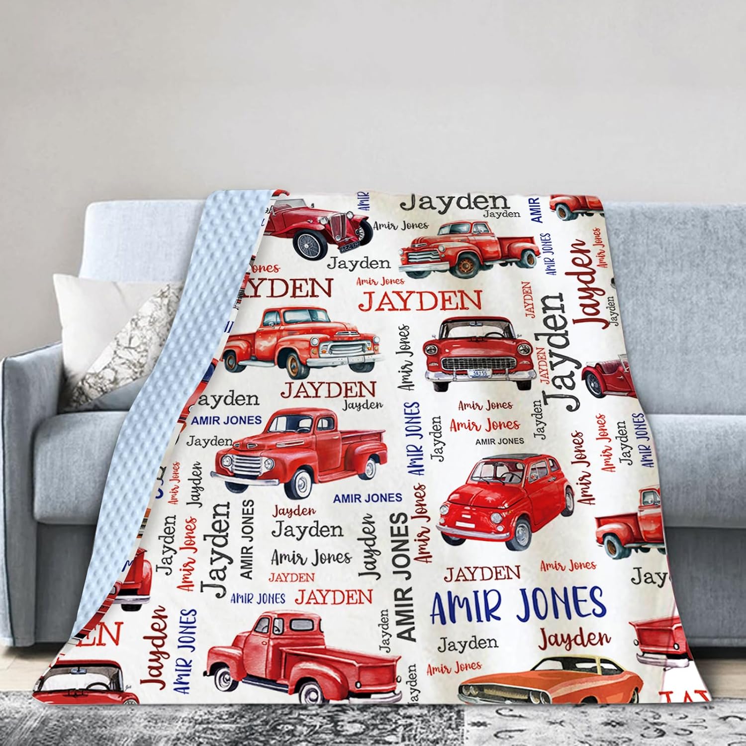 YISMEET Personalized Baby Blanket with Red Car Theme 1