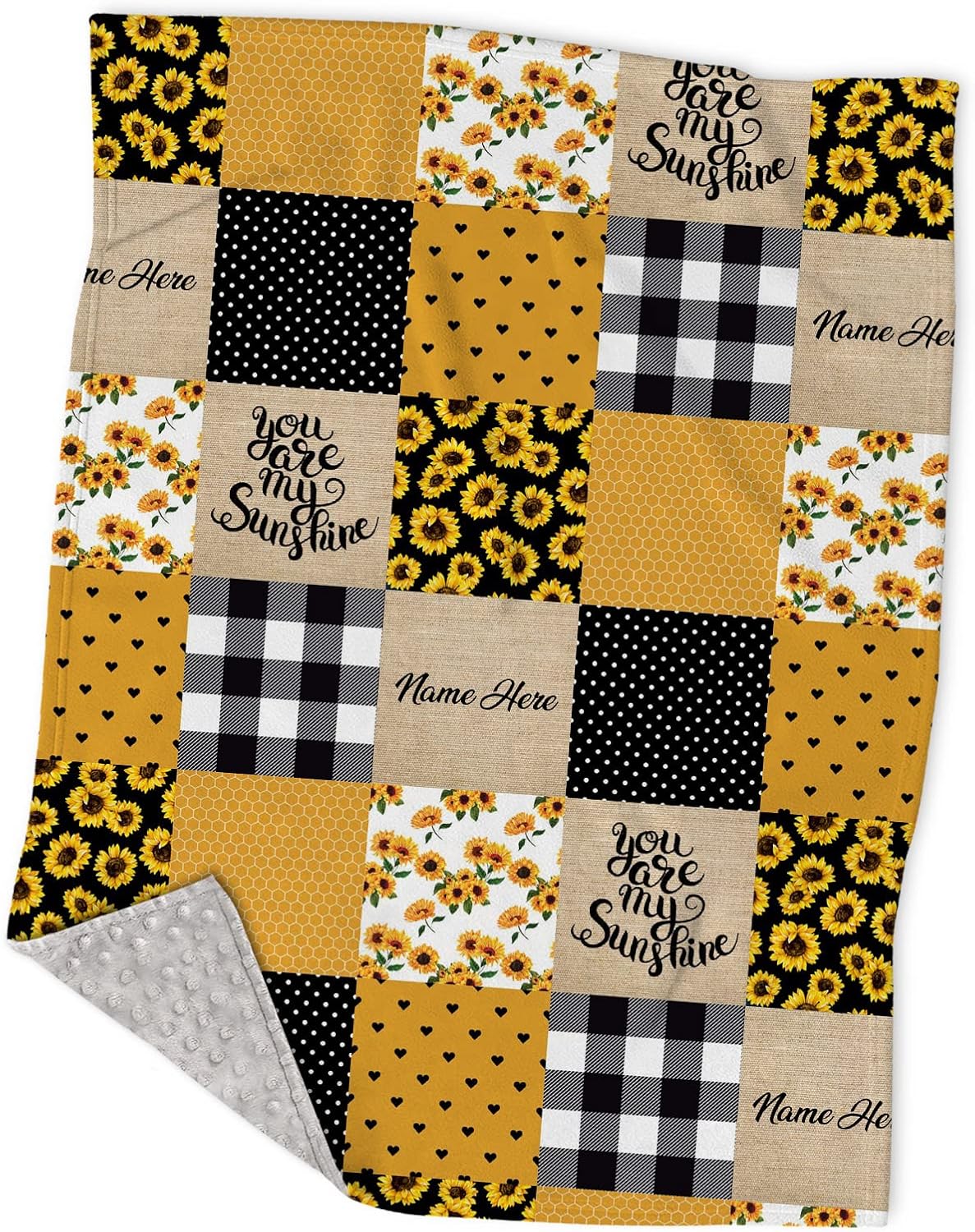 Personalized Sunflower Baby Blanket with Name - Soft Minky