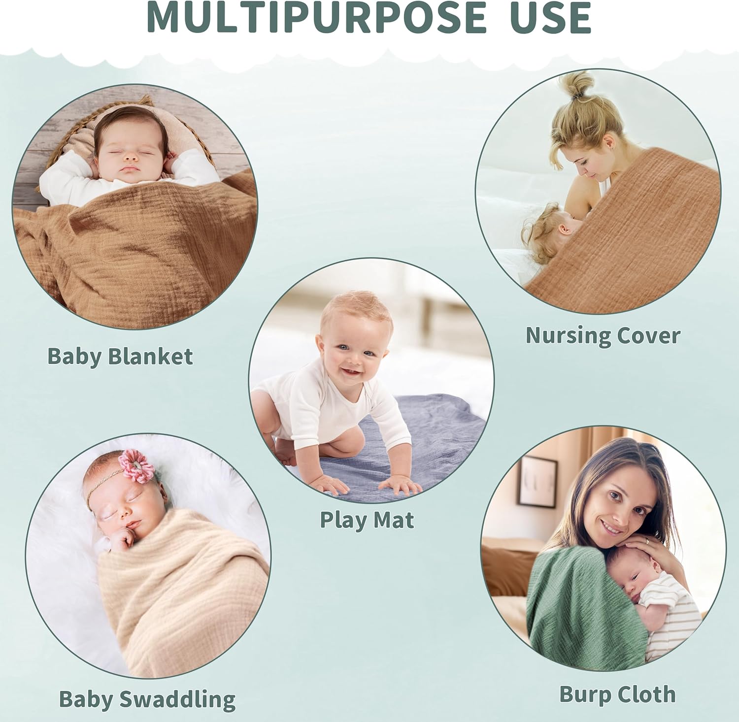 GUNTAIL Muslin Swaddle Blankets 2 Pack Beige Coffee