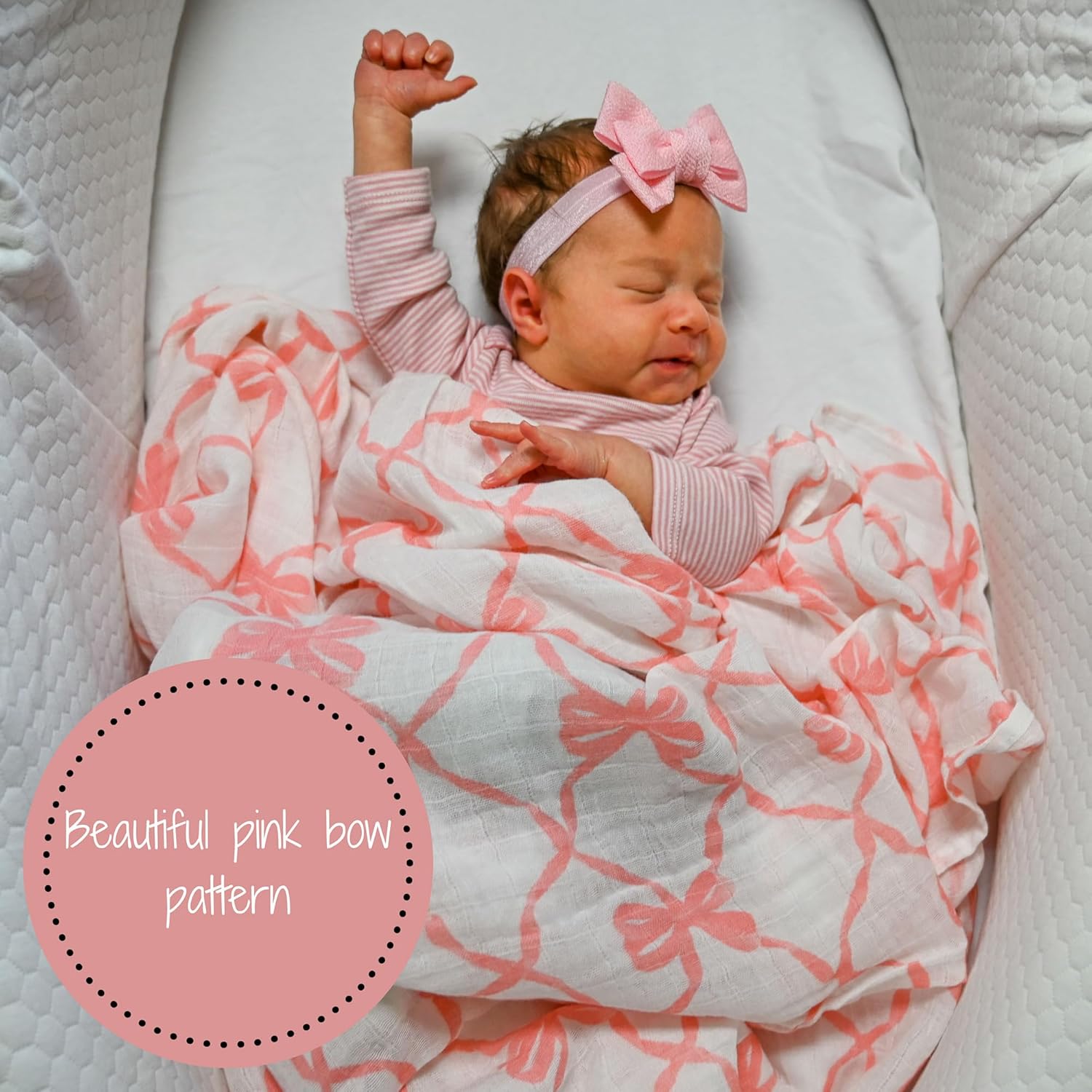 LollyBanks Pink Bow Swaddle Blanket for Girls
