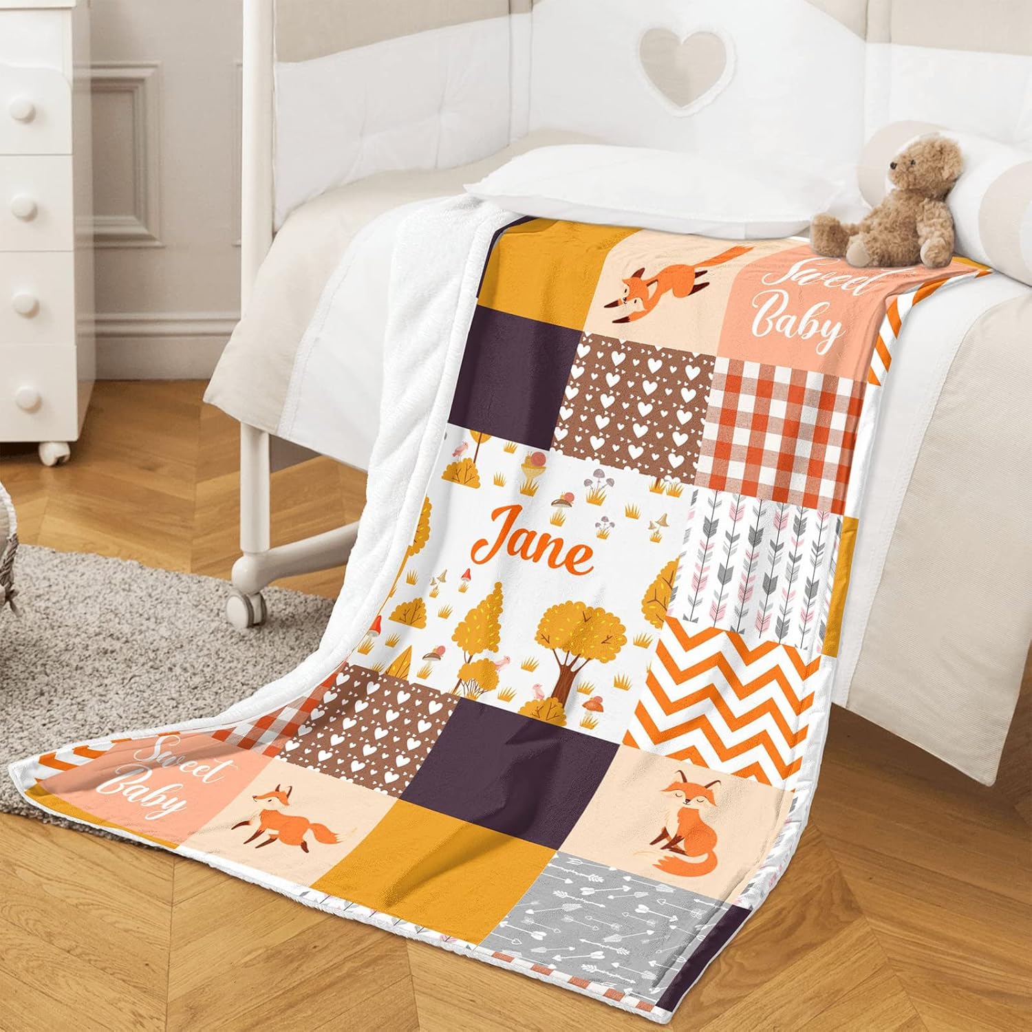 Munific Personalized Fox Baby Blanket with Name