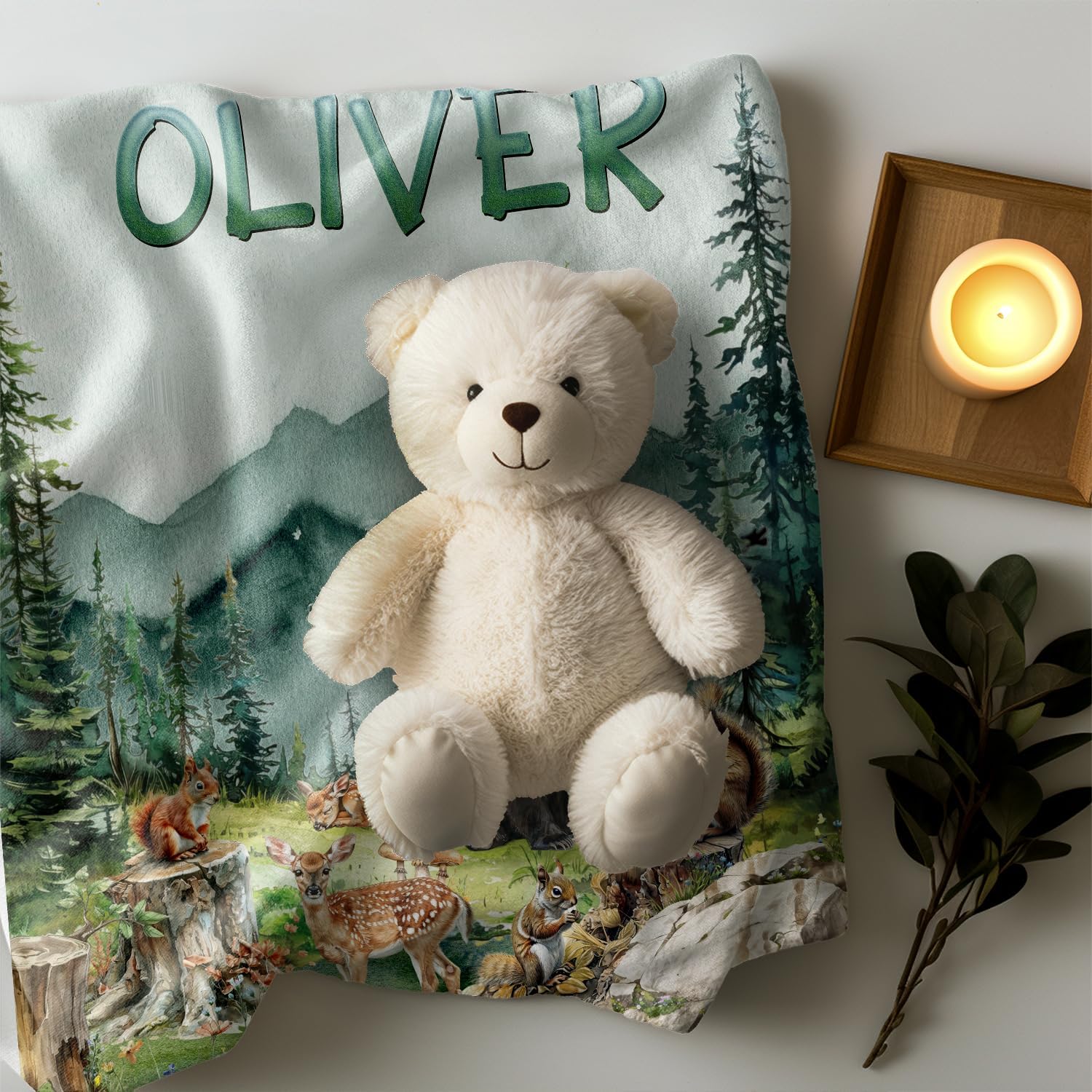 Zocoshi Personalized Mountain Forest Baby Blanket with Custom Name