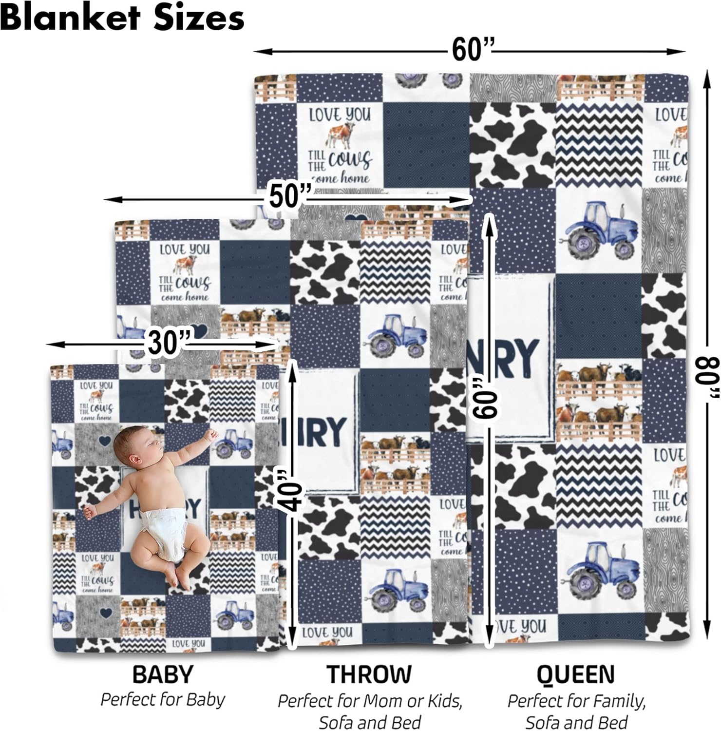 Personalized Cow Print Baby Blanket with Name