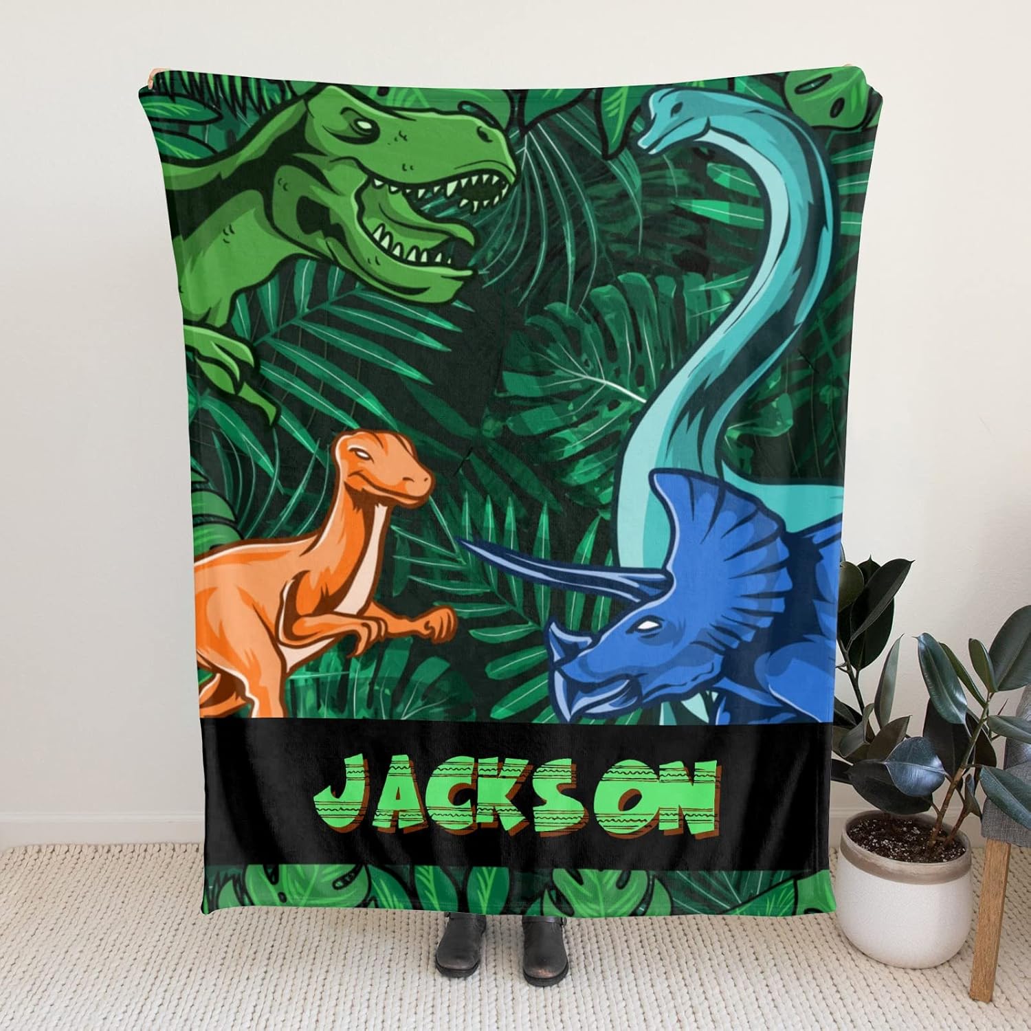 Personalized Dinosaur Name Fleece Blanket for Kids