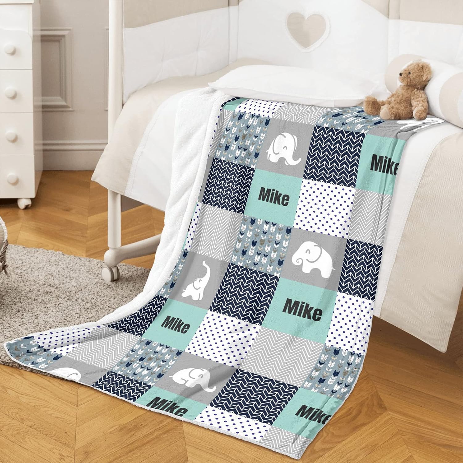 Personalized Elephant Baby Blanket with Name Soft Cozy