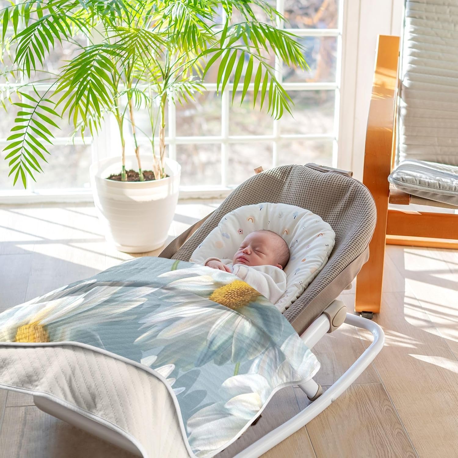 Super Soft Baby Blanket with White Flowers for Boys Girls