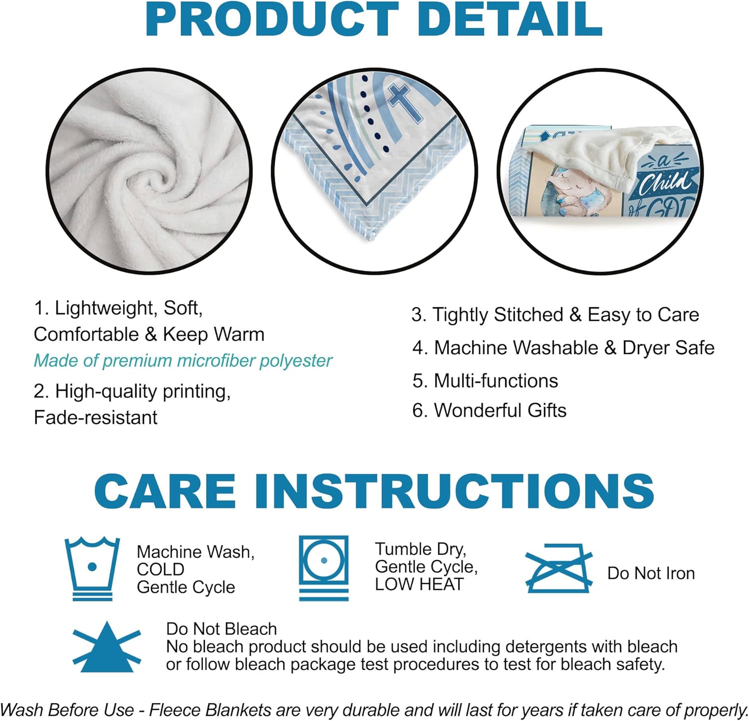 Muchnee Baptism Blanket - Personalized 40x30in Baby Gift