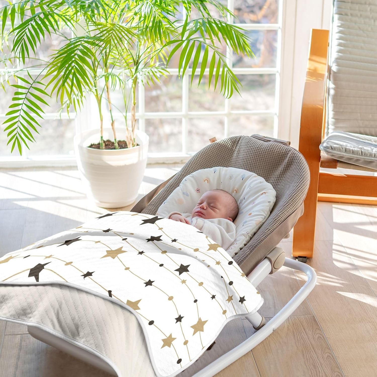 BOESI Black and Gold Striped Stars Baby Blanket