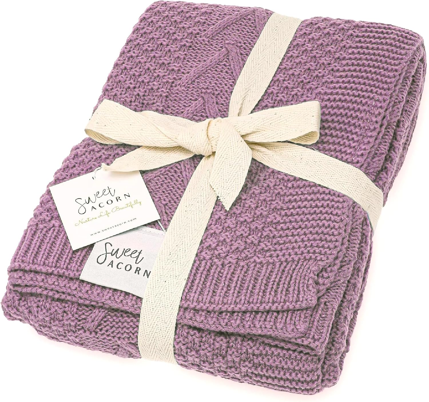 Sweet Acorn Lilac Purple Cable Knit Baby Blanket