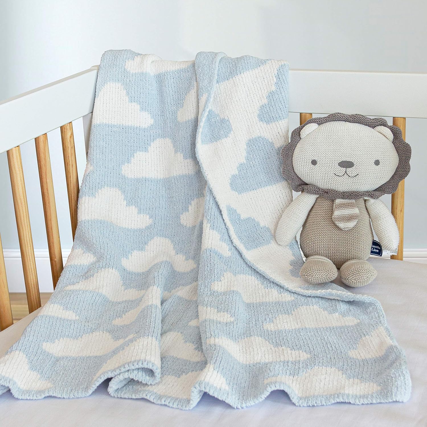Living Textiles Blue Clouds Chenille Baby Blanket Reversible